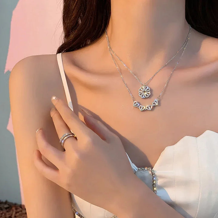 Small and Versatile Light Luxury No Fading Four Leaf Clover Lucky Heartdetachable Pendant Two Fashionable Collarbone Chains