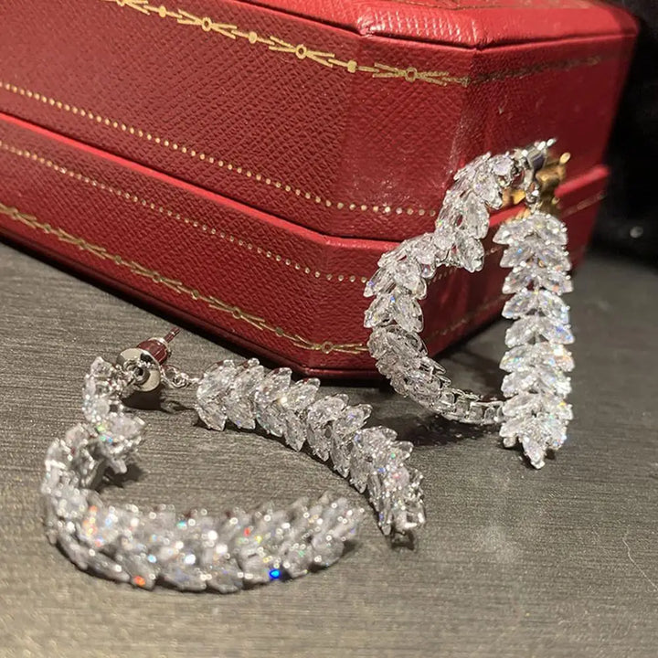 Luxury Wheat Earrings Shiny Zircon Fashion Personality Party Charm Jewelry Wheat Leaf Earring for Women Girls Korean Style