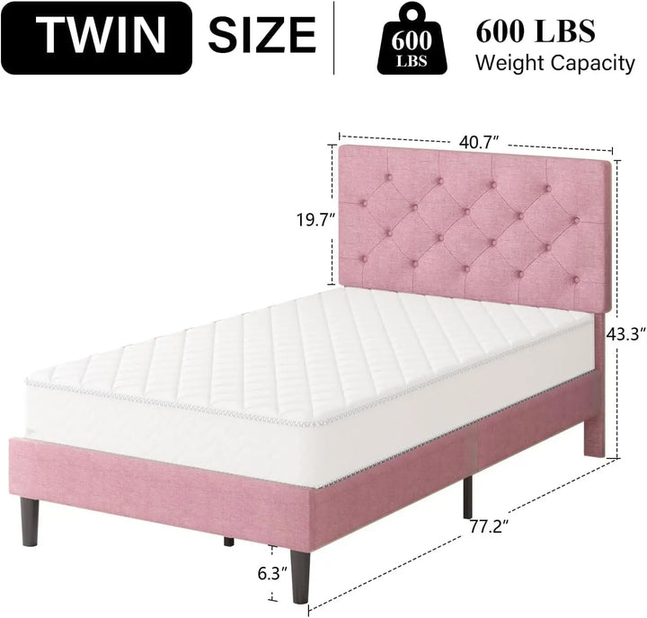 Pink Upholstered Twin Bed Frame