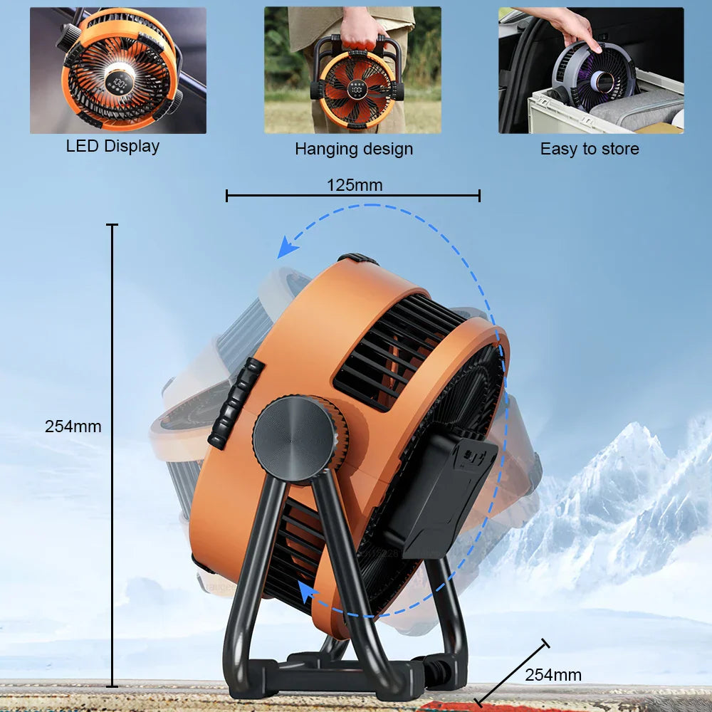 Camping Fan 20000mAh Rechargeable Portable Camping Circulator Fan Wireless Tent Ceiling Fan with LED Light and Remote Control