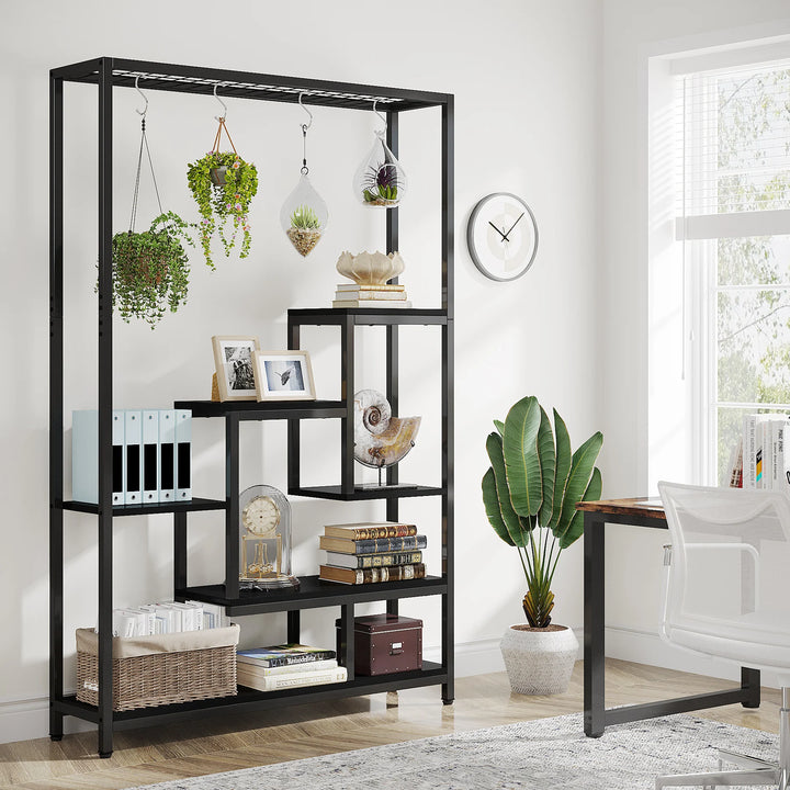 Tribesigns 5 Tiers Tall Indoor Plant Stand 70.9 inches Large Metal Plant Shelf with 10 PC S Hanging Hooks for Garden
