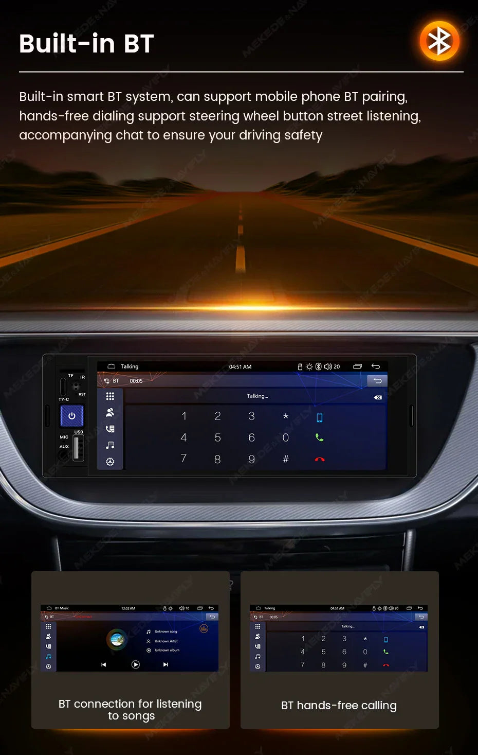 MEKEDE 6.86-inch 1din Universal Car Multimedia Smart Screen Wired Wireless Andriod Auto CarPlay Stereo FM Auto Radio BT USB TF