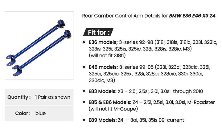 2 PCS Rear Lower Control Arm Arms for BMW E36 E46 E83 E85 E86 E89 323i 325i 328i  For BMW 3 Series E36 316 M3 E46 Z4 COilovers