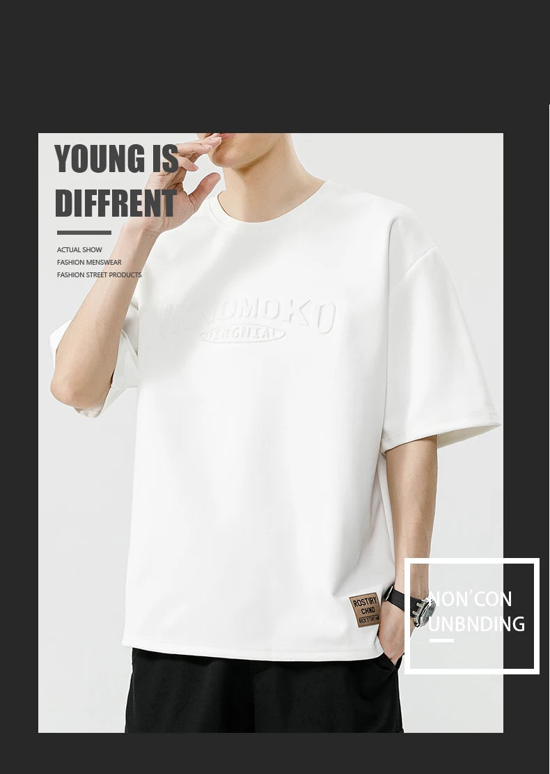 Summer Men's T-Shirt Retro Street Trendy Men's Loose Hip Hop Short Sleeve Casual Print Mens Streetwear Top Tees Fashion Male Top