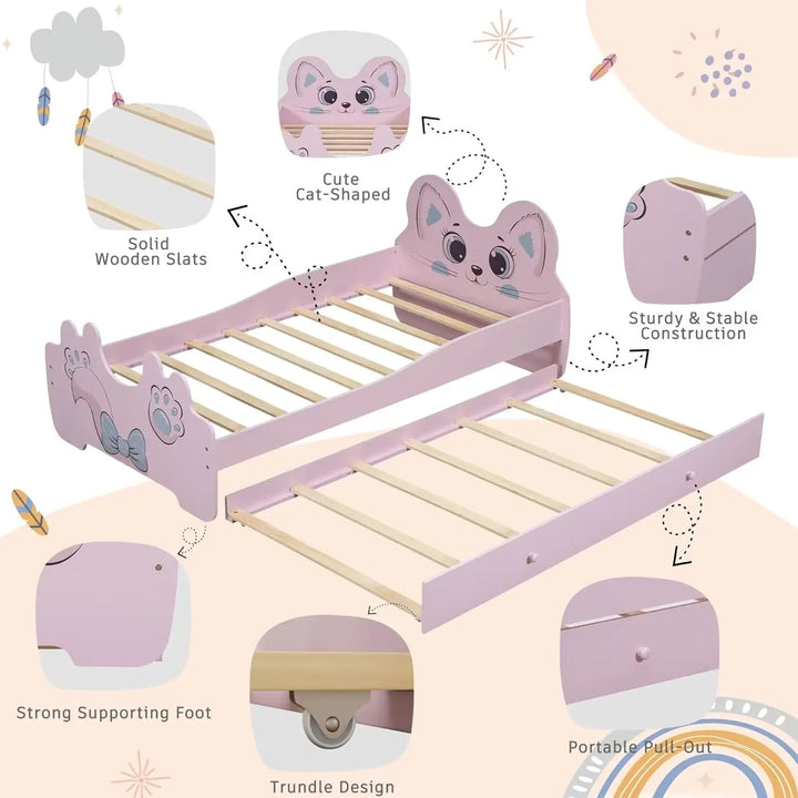 Twin Cat-Shaped Bed with Trundle