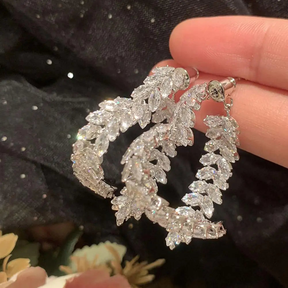 Luxury Wheat Earrings Shiny Zircon Fashion Personality Party Charm Jewelry Wheat Leaf Earring for Women Girls Korean Style