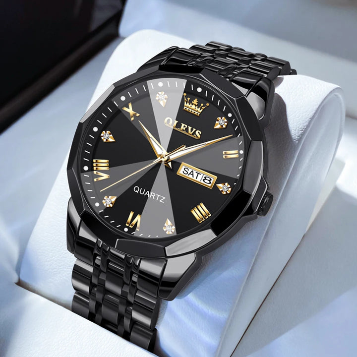 OLEVS Men's Watches Causal Fashion Original Quartz Watch for Man Waterproof Stainless Steel Luminous Date Week Trend Dress Reloj