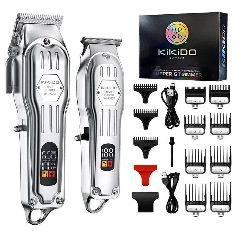 KIKIDO 2in1 Adjustable Cordless Hair Cutting Machine Full Metal Combo Kit Barber Hair Clipper Beard Shaver Kit for Men Gift2575T