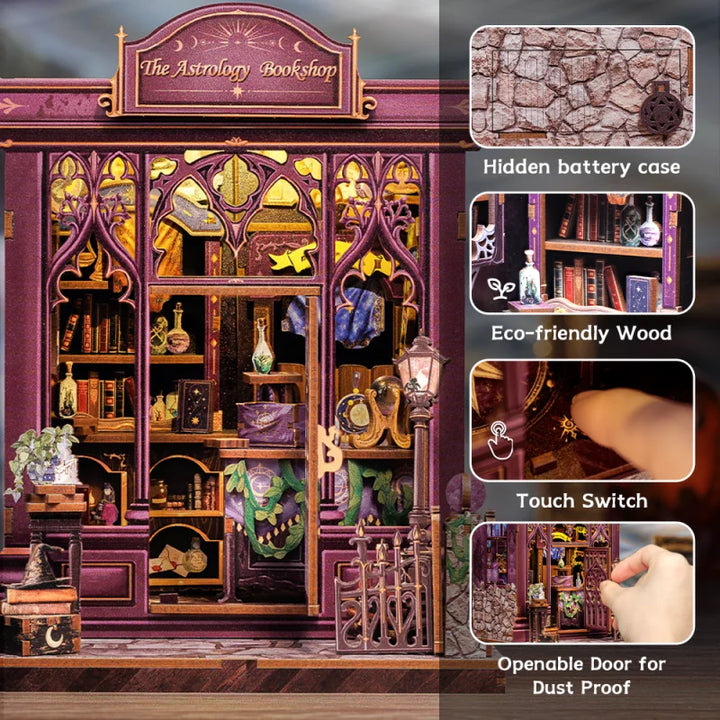 CUTEBEE Bookstore Book Nook with Light DIY Miniature Wooden Dollhouse for Decor Gift Bookshelf Insert Kit 3D Puzzle