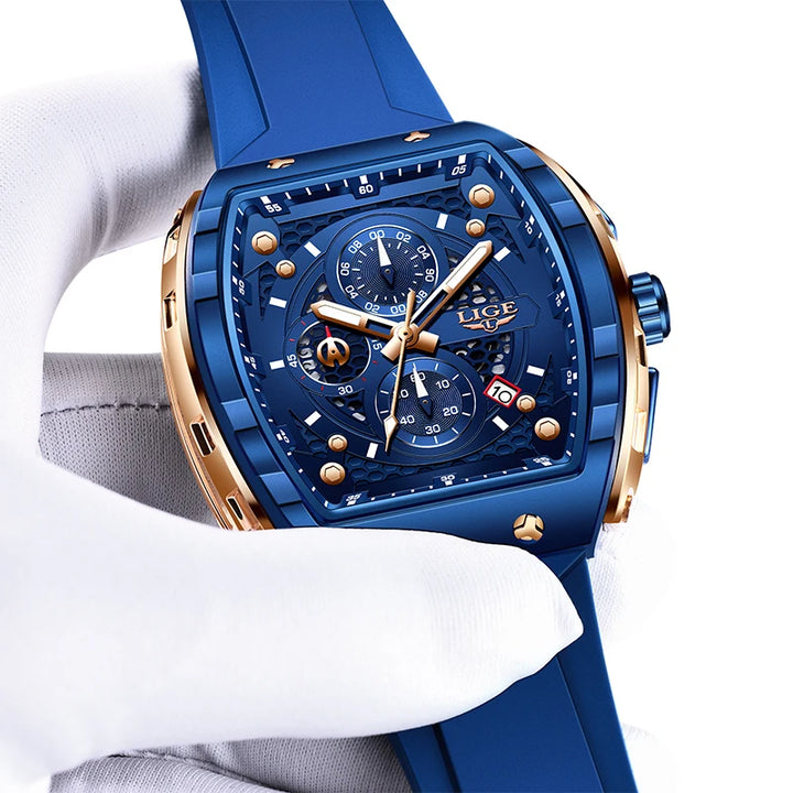 LIGE Outdoor Square Casual Sport Quartz Man Watch Top Brand Luxury Watches Fashion 50M Waterproof Auto Date Silicone Chronograph
