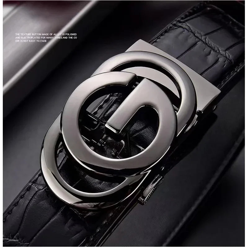 Men's Versatile Belt Fashionable Letter Alloy Buckle Casual Attractive Belt Simple Design Leather Accessory for Any Occasion