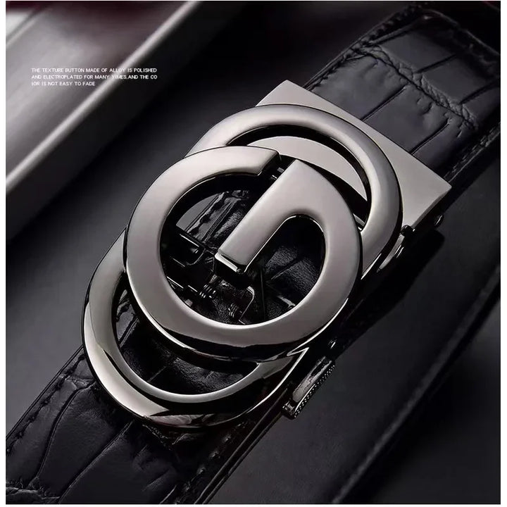 Men's Versatile Belt Fashionable Letter Alloy Buckle Casual Attractive Belt Simple Design Leather Accessory for Any Occasion