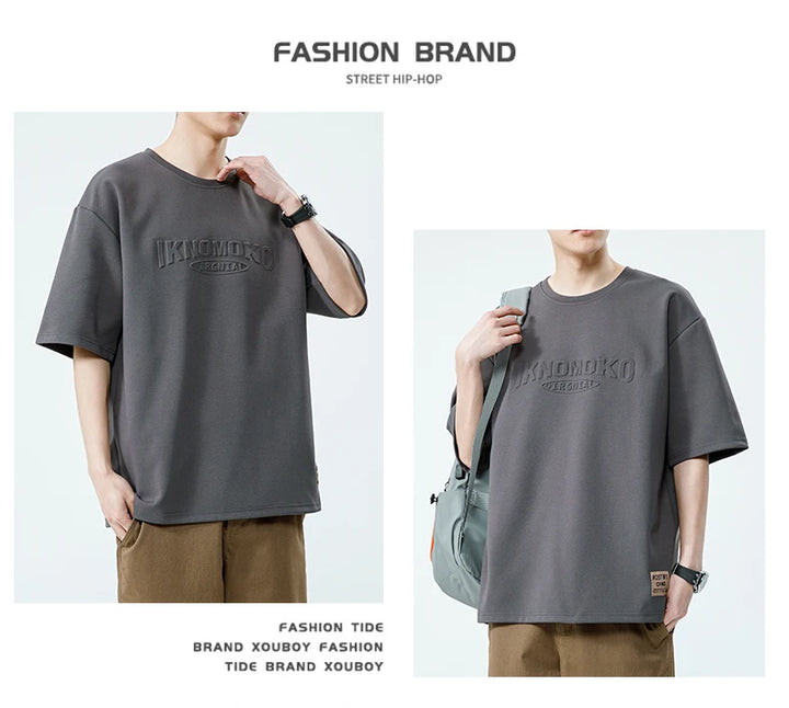 Summer Men's T-Shirt Retro Street Trendy Men's Loose Hip Hop Short Sleeve Casual Print Mens Streetwear Top Tees Fashion Male Top