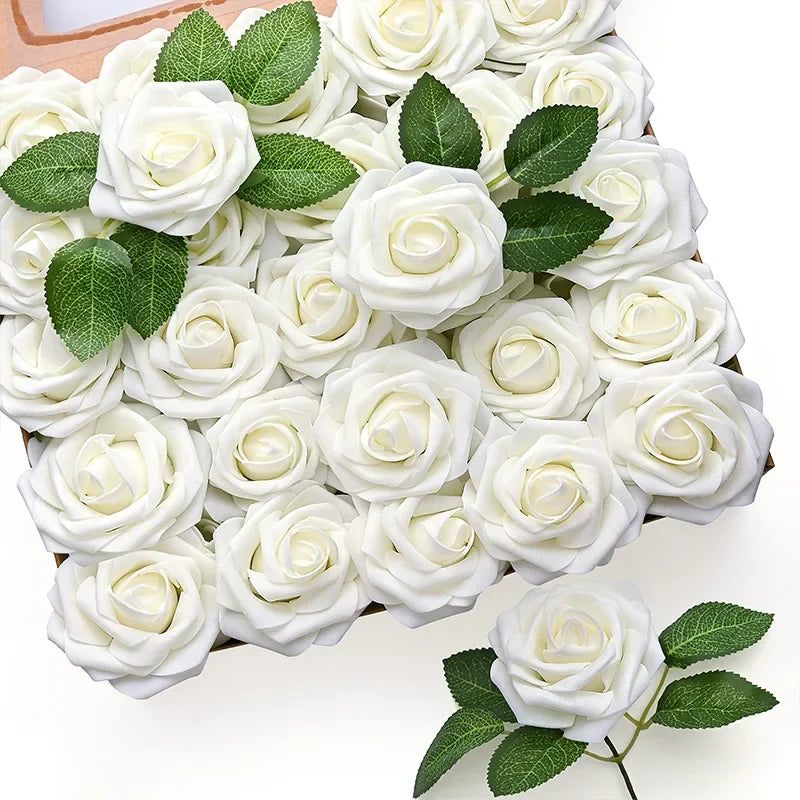 Realistic Artificial Red Roses with Stems