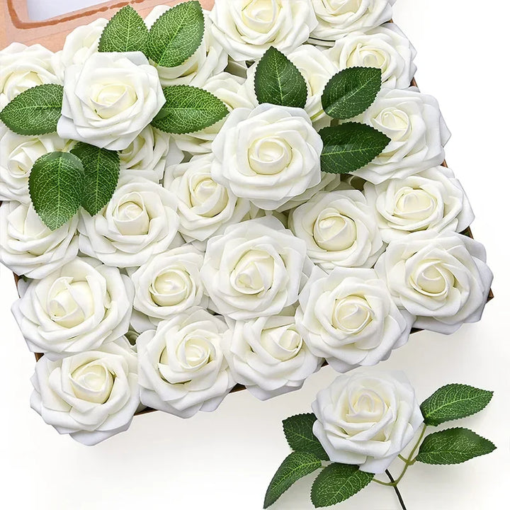 Realistic Artificial Red Roses with Stems