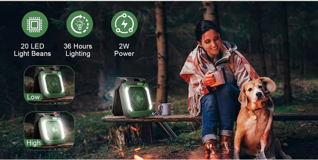 20000mAh Portable Electric Fan With Led Light Tent Car Camping Hook&USB&Solar Charging For Hiking Fishing Picnic Emergency