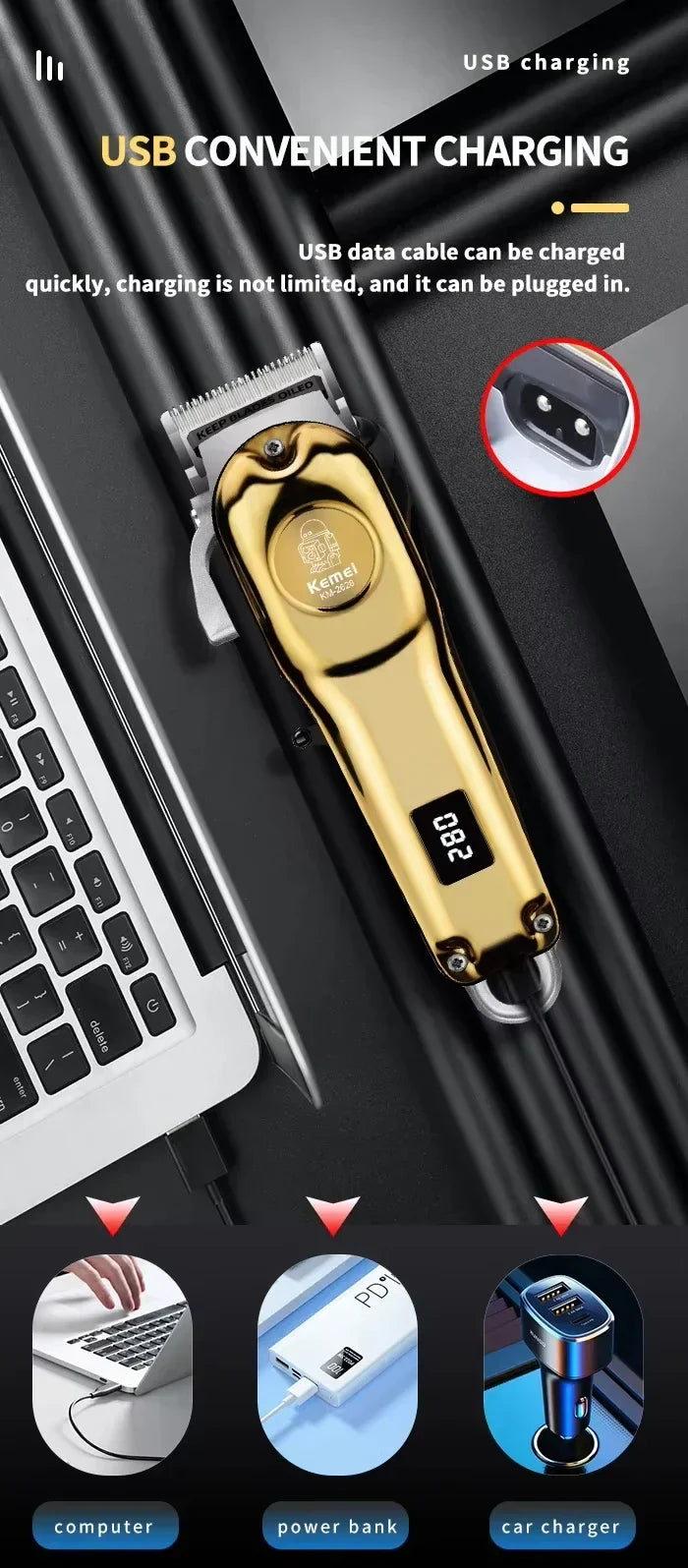 Kemei KM-2628 KM-678 KM-2024 Professional Electric Hair Clippers Beard Clipper Rechargeable Men's Shaver Hair Trimmer Kit Men