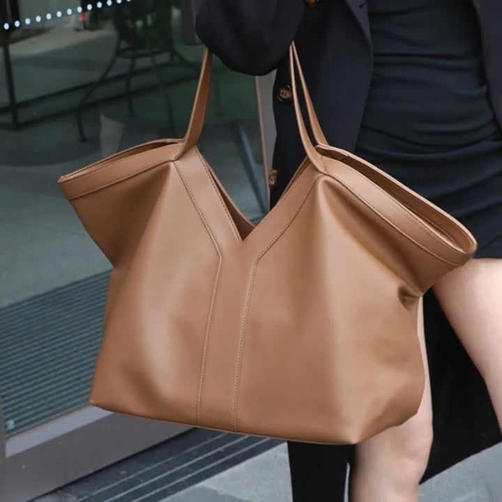 Soft Luxury Y Letter Women Shoulder Bag New Genuine Leather Fashion Large Capacity Tote Bag High-end Casual Commuting Brand Bag