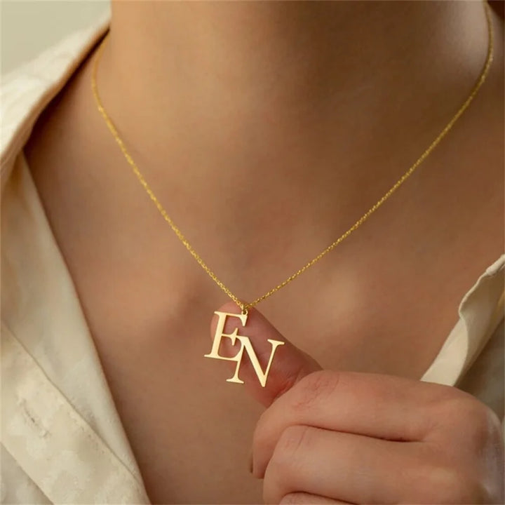 Custom Gold Color Double Initials Necklaces For Women Girl Gifts Personalized Letters Pendant Necklace Stainless Steel Jewelry