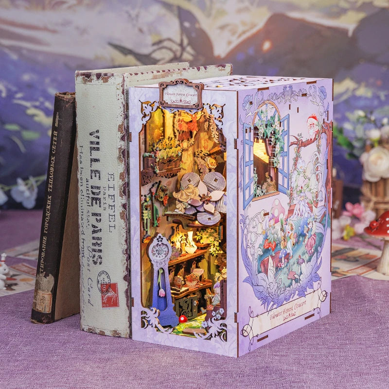 CUTEBEE Bookstore Book Nook with Light DIY Miniature Wooden Dollhouse for Decor Gift Bookshelf Insert Kit 3D Puzzle