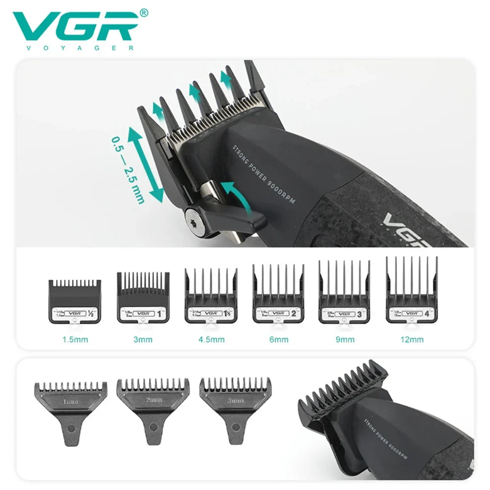 VGR Hair Trimmer Professional Electric Hair Clipper Barber Hair Cutting Machine 9000 RPM Haircut Metal Trimmer for Men V-640