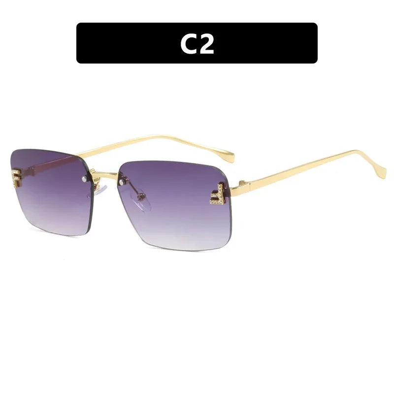 Rimless Sqaure Sunglasses F Letter Rectangle Shades For Men Women Trendy Driving Frameless Casual Eyewear UV400 Oculos Del Sol