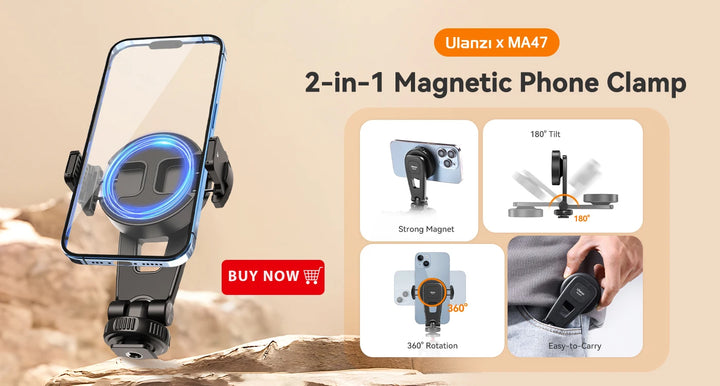 Ulanzi ST-07 Phone Holder Clamp Clip With Cold Shoe Mount Extend Mic Video Light 1/4'' Tripod Monopod Base Mount for Smartphone