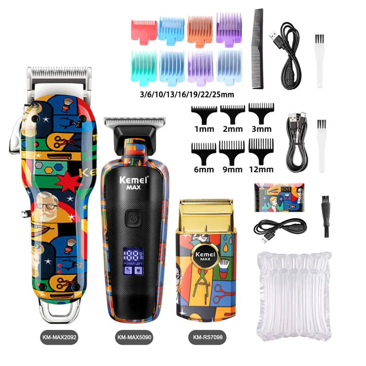 Kemei Rechargeable Graffiti Pattern Electric Hair Clipper Professional Barber Trimmer Man Shaver Km-MAX2092 KM-MAX5090 KM-RS7098