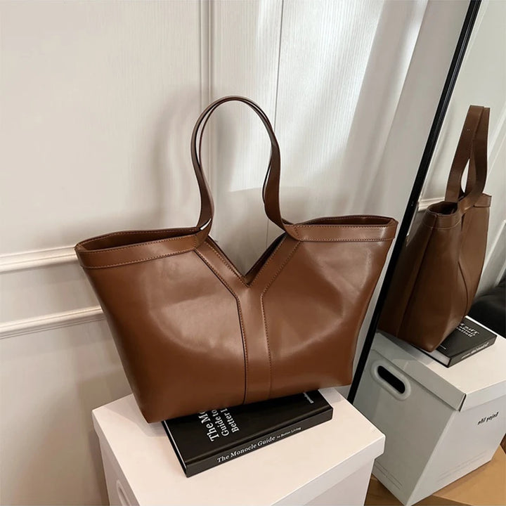 Soft Luxury Y Letter Women Shoulder Bag New Genuine Leather Fashion Large Capacity Tote Bag High-end Casual Commuting Brand Bag