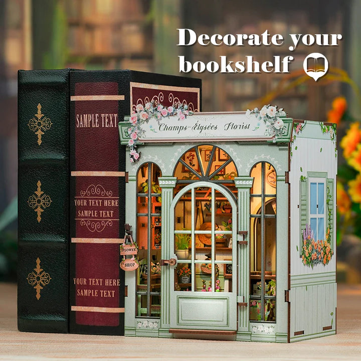CUTEBEE Bookstore Book Nook with Light DIY Miniature Wooden Dollhouse for Decor Gift Bookshelf Insert Kit 3D Puzzle