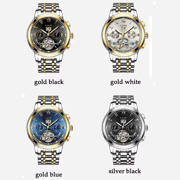 LIGE Fashion Men's Mechanical WristWatches Business Waterproof Tourbillon Watch Men Top Brand Luxury Automatic Watches For Men