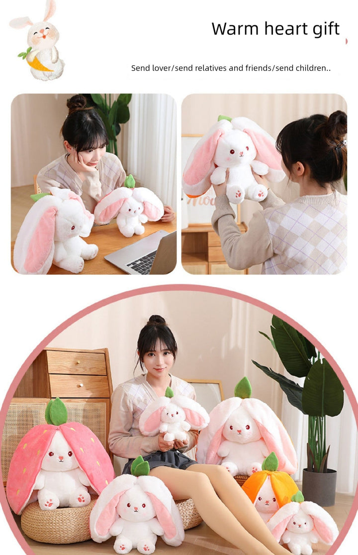 Strawberry Rabbit Doll Transformation Strawberry Rabbit Doll Zipper Plush Toy Rabbit Doll Birthday Gift for Girls Female