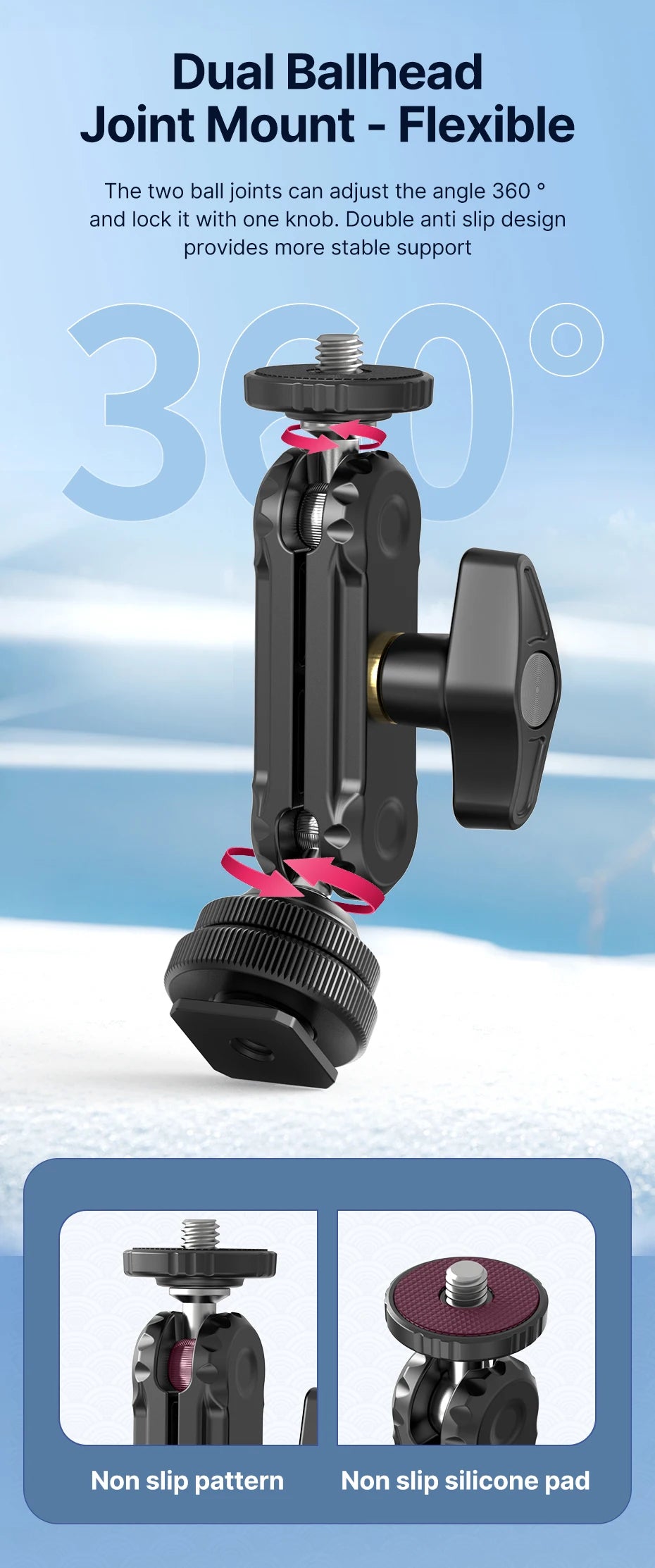 Ulanzi R098 Double Ball Heads Magic Arm with Cold Shoe Mount 1/4''  Screw for DSLR Camera Monitor Mic Video Light Super Clamp