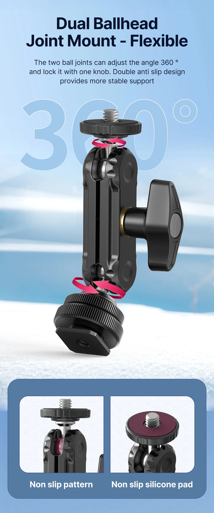 Ulanzi R098 Double Ball Heads Magic Arm with Cold Shoe Mount 1/4''  Screw for DSLR Camera Monitor Mic Video Light Super Clamp