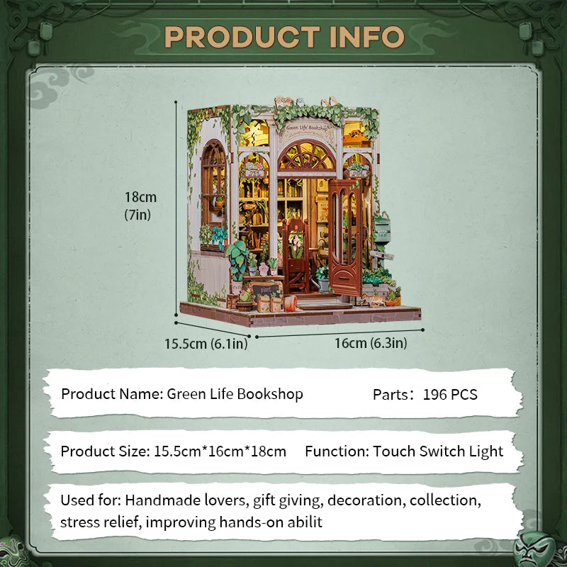 CUTEBEE Bookstore Book Nook with Light DIY Miniature Wooden Dollhouse for Decor Gift Bookshelf Insert Kit 3D Puzzle