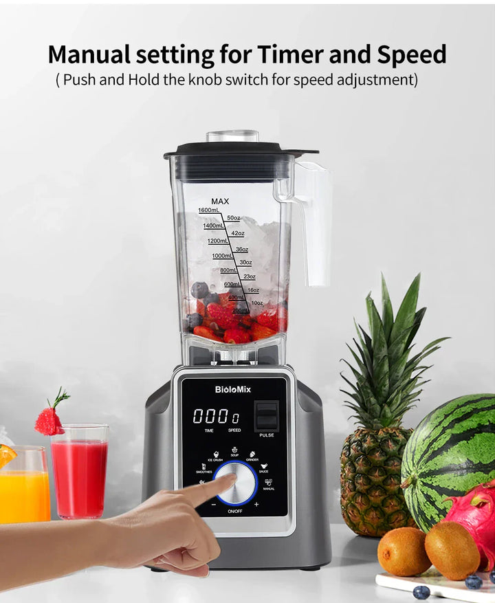 BioloMix Digital BPA FREE 2L Automatic Professional Blender, Juicer Food Processor Ice Smoothies Fruit, FREE GIFT 600ml dry jar