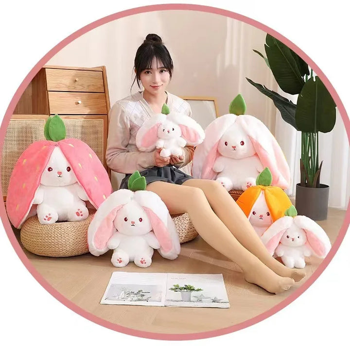 New transformation fruit rabbit plush toys for children with sleep pillow birthday gift female strawberry carrot rabbit dolls