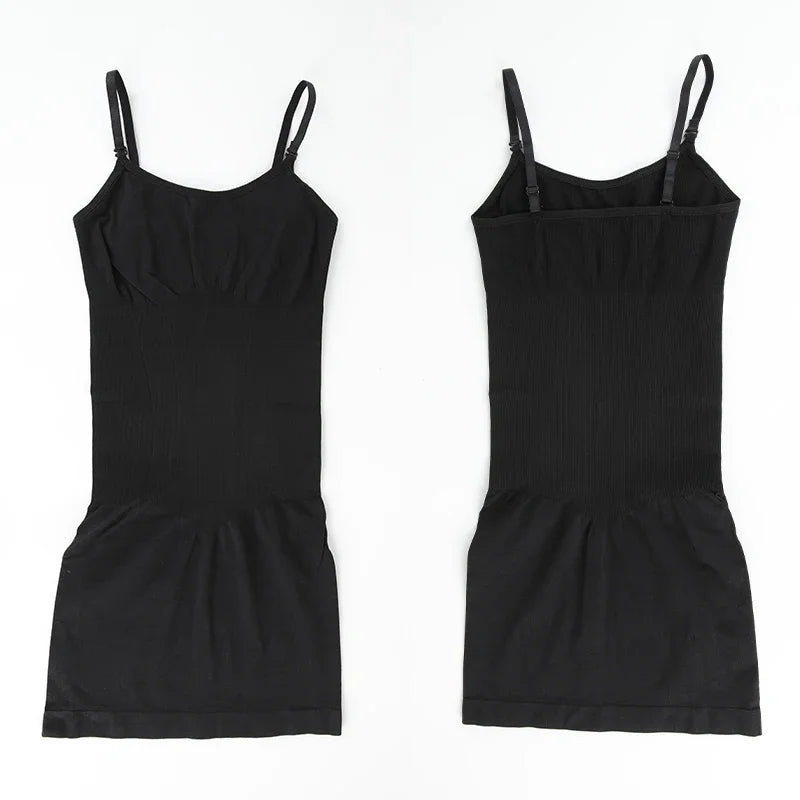 Women Shapewear Full Slip Tummy Control Crew Neck Cami Mini Under Dress Smooth Body Shaper New Spaghetti Straps Lingerie