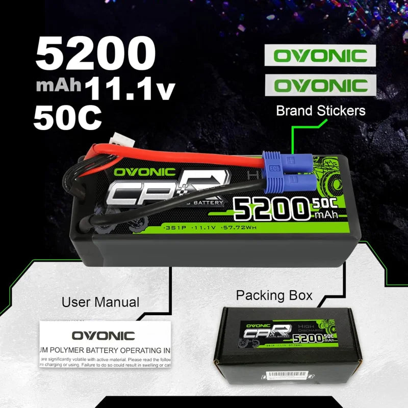 OVONIC 3S Lipo Battery 50C 5200mAh 11.1V Lipo Battery with EC5 Connector for Arrma 1/5 1/8 1/10 RC Car and Truck