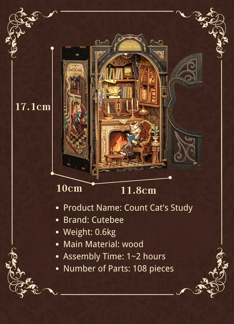 CUTEBEE Bookstore Book Nook with Light DIY Miniature Wooden Dollhouse for Decor Gift Bookshelf Insert Kit 3D Puzzle