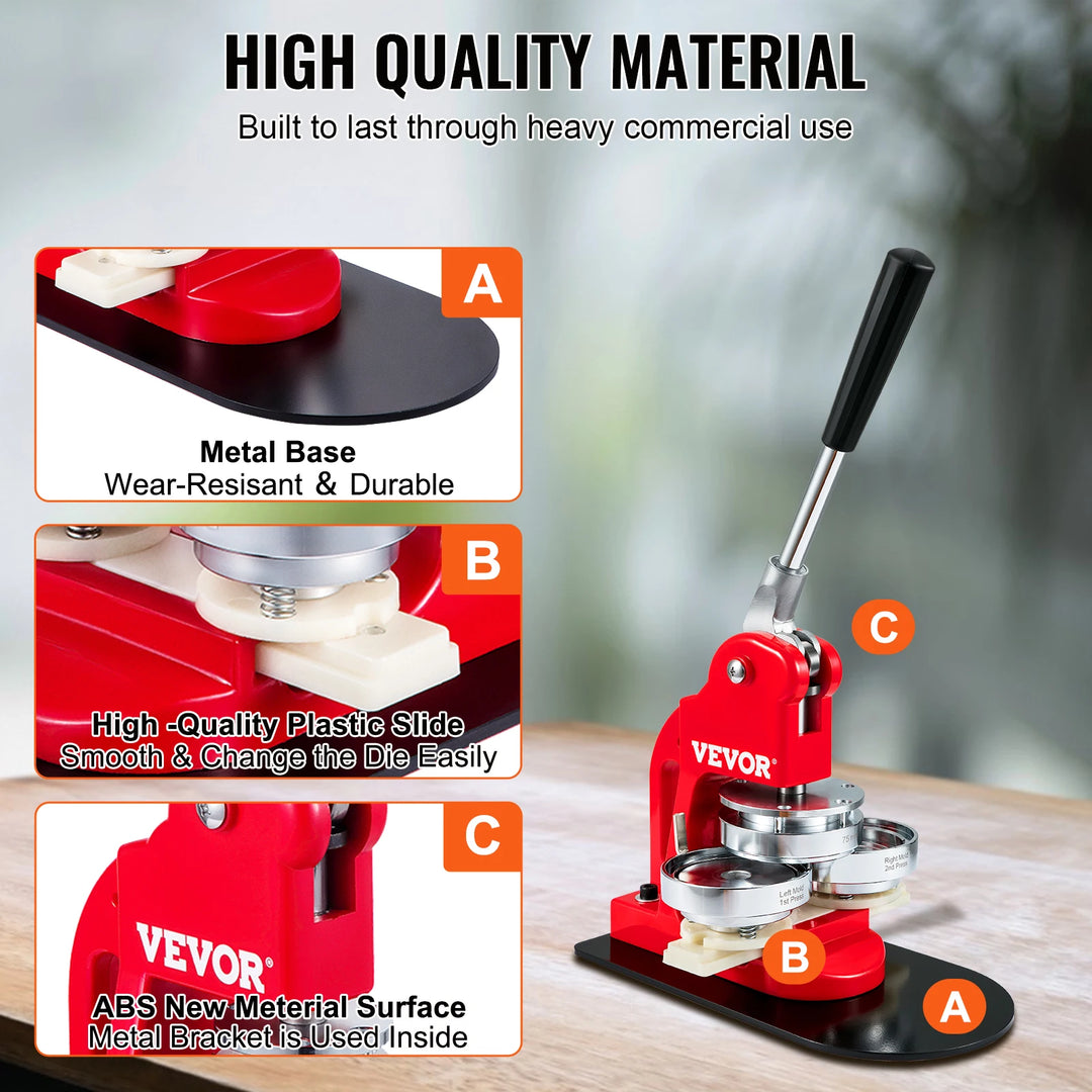 VEVOR 25/32/58/75MM Badge Maker Machine DIY Button Pin with 500Pcs Free Parts Press Kit Circle Manufacture Button Making Tool