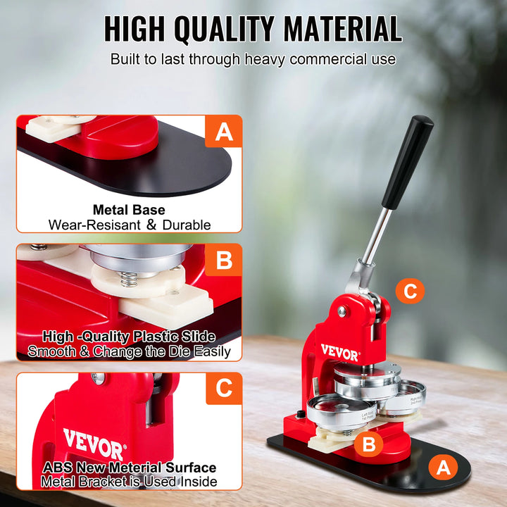 VEVOR 25/32/58/75MM Badge Maker Machine DIY Button Pin with 500Pcs Free Parts Press Kit Circle Manufacture Button Making Tool