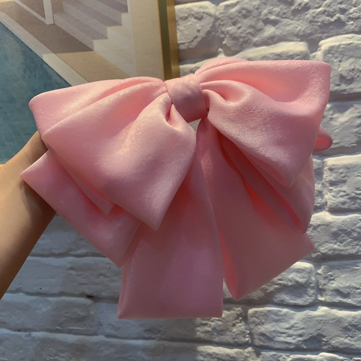 Fashion Pink Big Bow Hairpin Women's Bows Hair Accessories Long Ribbon Hair Clip for Girls Sweets Four-layer Satin Chiffon Bow