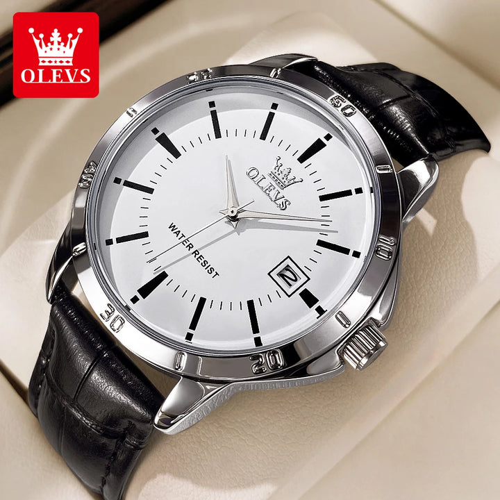 OLEVS TY716 Mens Watch Original Fashion Quartz Watch For Men Waterproof Leather Strap Calendar Daily Automatic Date Mens Gifts
