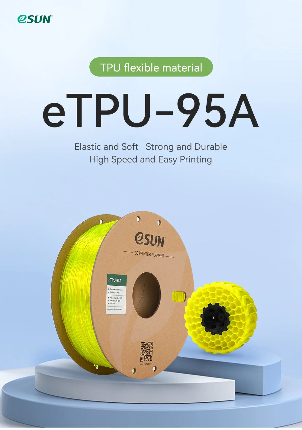 eSUN Flexible TPU Filament 1.75mm,TPU 95A 3D Printer Filament 1KG 2.2 LBS Spool 3D Printing Material For 3D Printers TPU 95A