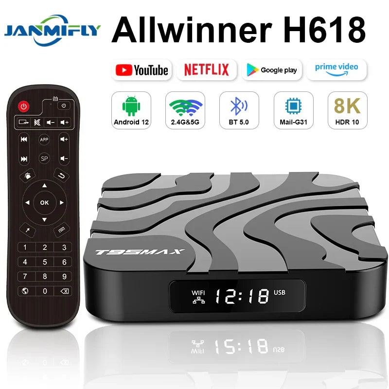 T95 MAX H618 Smart TV Box Android 12 2.4G 5G Dual Wifi Quadcore 1GB/2GB/4GB RAM 8GB16GB32GB64GB 8K HD Media Player Set Top Box
