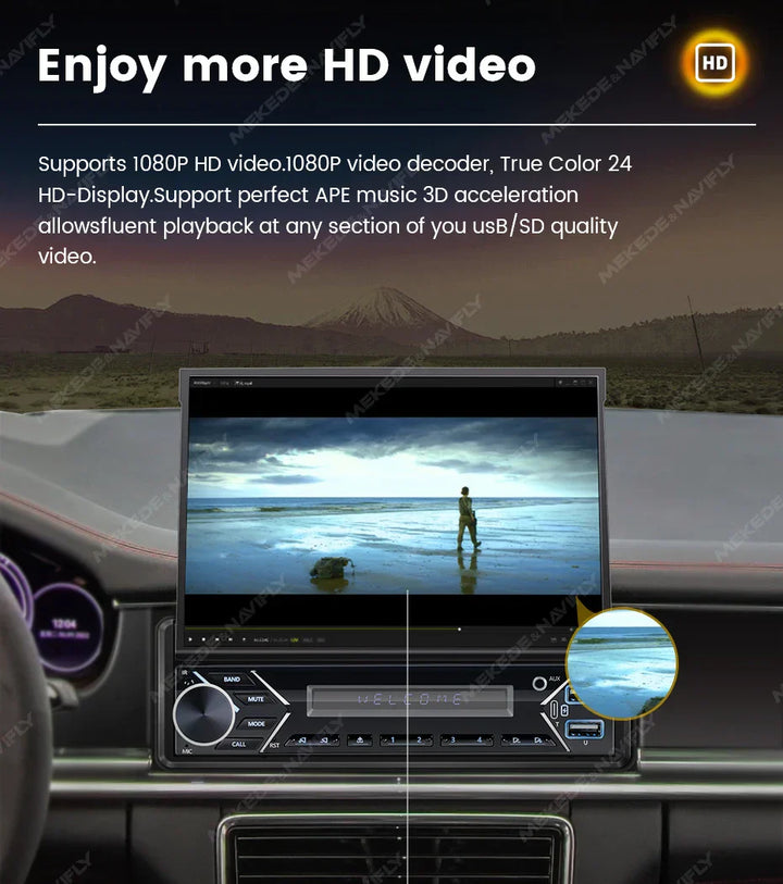 Universal 7" 1din Retractable Screen Car Radio Android Auto Carplay Multimedia Video Player Intelligent Vehicle System BT FM USB