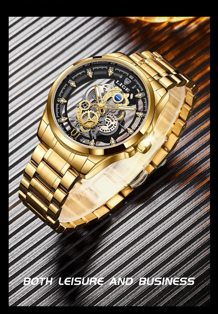 LIGE New Fashion Mens Watches Top Brand Luxury Hollow Watch Men Military Sports Waterproof Quartz Watch For Men Montre Homme+BOX