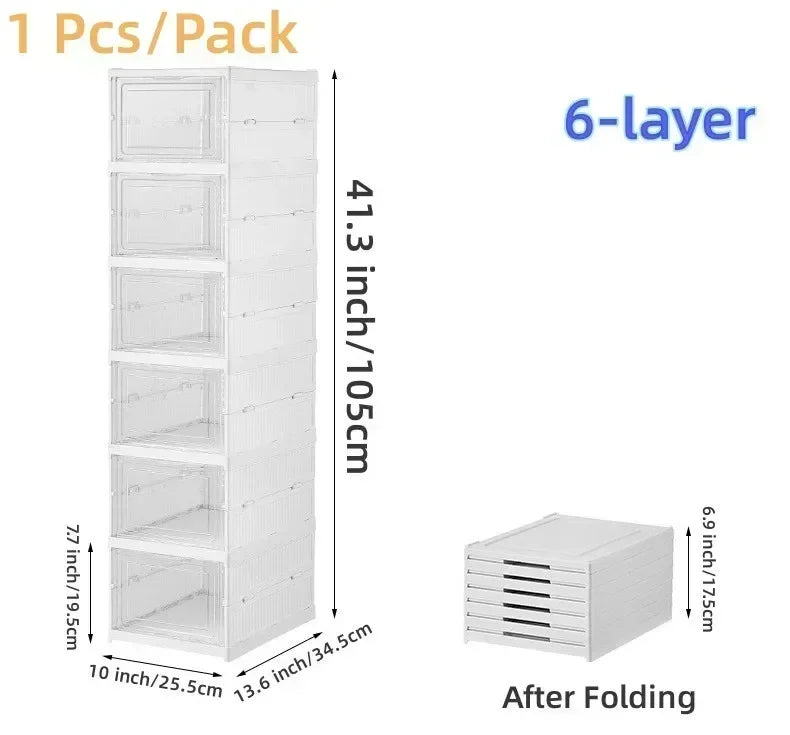 Shoes Storage Box Foldable Transparent Sneaker Shoe Organizers Cabinet Stackable Dustproof High-top Cabinet Shoe Rack Shelf