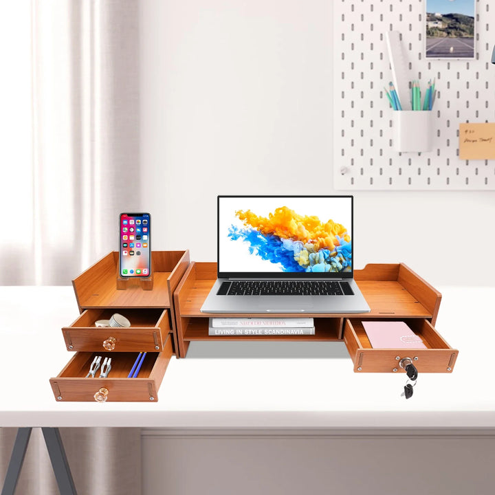 Wood Computer Rack with Drawers